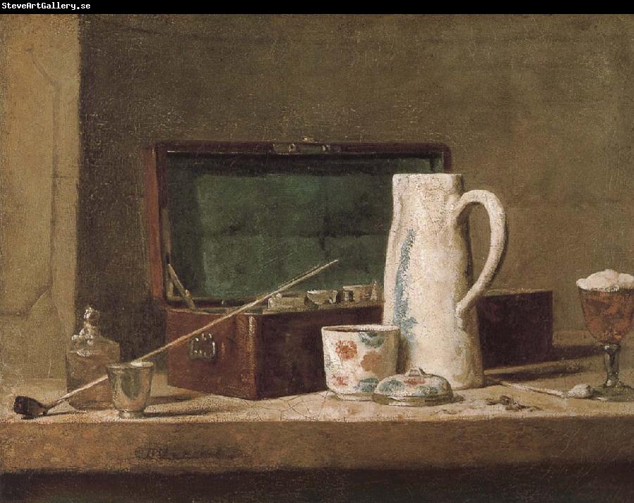 Jean Baptiste Simeon Chardin Pipe tobacco and alcohol containers browser